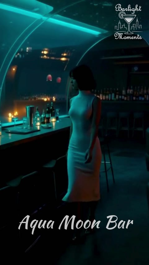 青緑の光に包まれたバーを舞台にした映像作品、Aqua Moon Bar